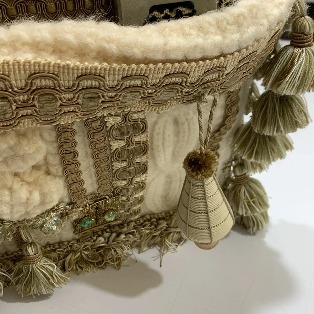 Bohemian Tassel & Embellished Gold & Cream Handbag Purse - Picture 3 of 10